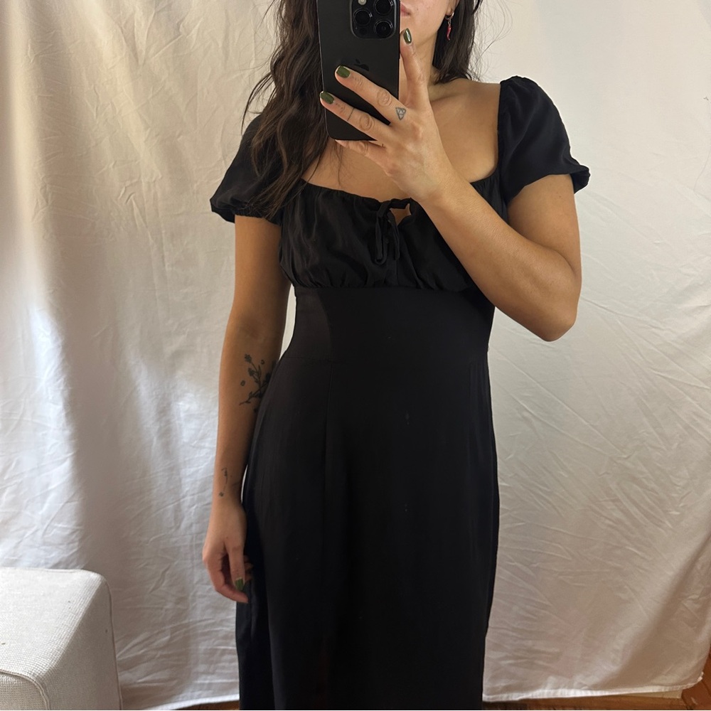 H&M Black Midi Dress with Puff Sleeves